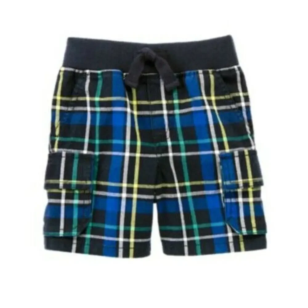 Gymboree Boys Shorts Sz 2T Deep Sea Adventure Pull On Cargo Plaid Blue Green NEW